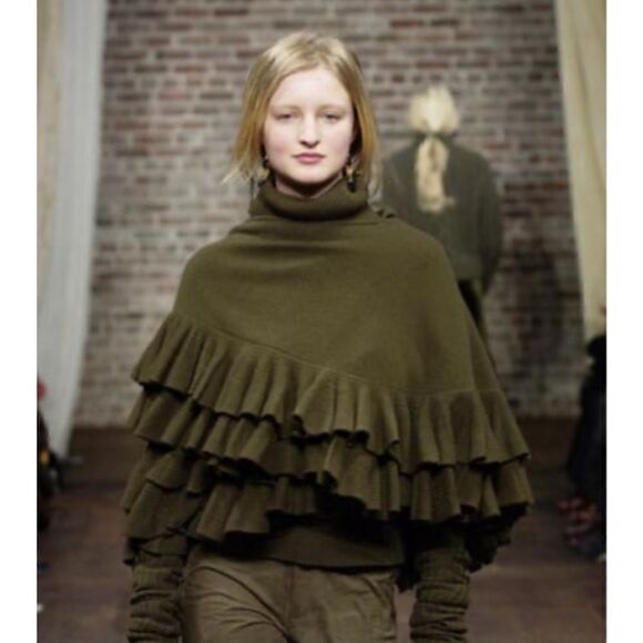 Ralph Lauren Vintage Fall 2003 Collection Loden Green Ruffle Wrap Cashmere Shawl - Picture 1 of 8